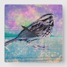 抽象芸術カラフルバードアート：ソング鮮やかバード スクエア壁時計