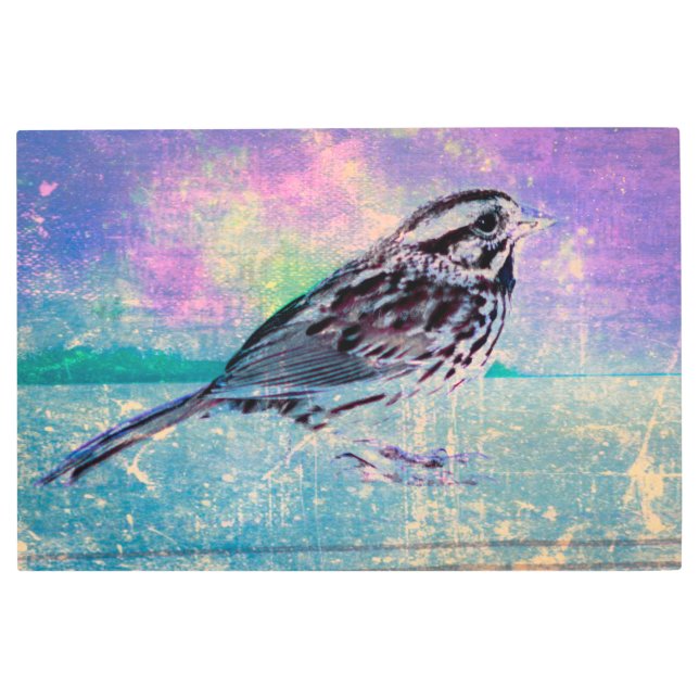 抽象芸術カラフルバードアート：ソング鮮やかバード メタルプリント (正面)