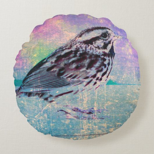 抽象芸術カラフルバードアート：ソング鮮やかバード ラウンドクッション (正面)