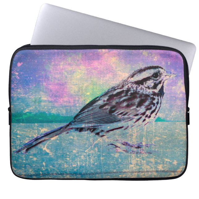 抽象芸術カラフルバードアート：ソング鮮やかバード ラップトップスリーブ (正面)