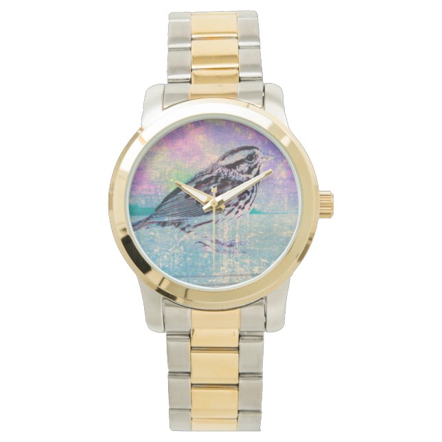 抽象芸術カラフルバードアート：ソング鮮やかバード 腕時計 (正面)