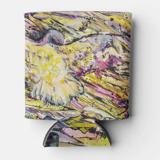 抽象芸術カラフルバードホークアートイエロー 缶クーラー (正面)