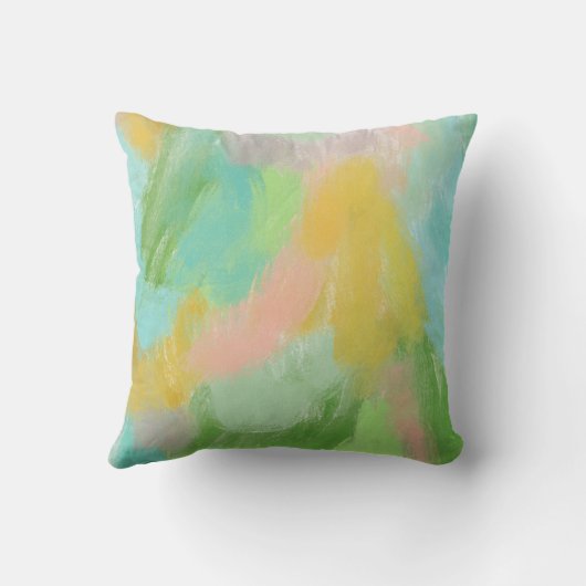 抽象芸術カラフルパステルピンクティール(緑がかった色)セージ水の色 クッション (裏面)
