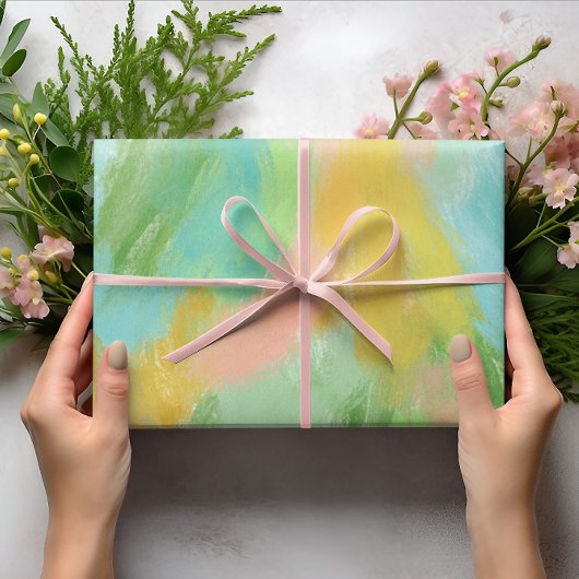 抽象芸術カラフルパステルピンクティール(緑がかった色)セージ水の色 ラッピングペーパーシート