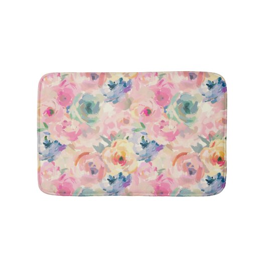 抽象芸術カラフルパステルフラワーフローラルパターン バスマット (正面)