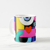 抽象芸術カラフルパターンの中に愛という言葉を入れる コーヒーマグカップ (正面左)
