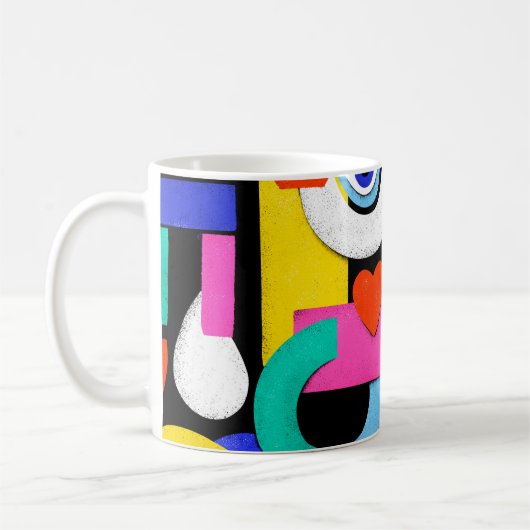抽象芸術カラフルパターンの中に愛という言葉を入れる コーヒーマグカップ (左)