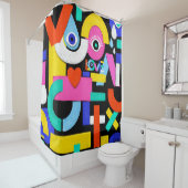 抽象芸術カラフルパターンの中に愛という言葉を入れる シャワーカーテン (インサイチュ)