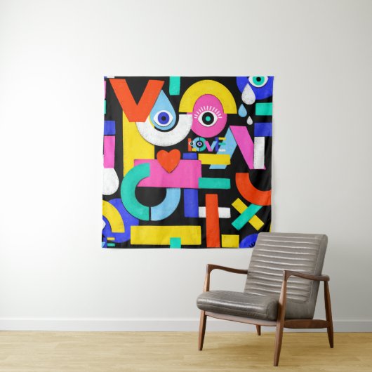 抽象芸術カラフルパターンの中に愛という言葉を入れる タペストリー (インサイチュ)