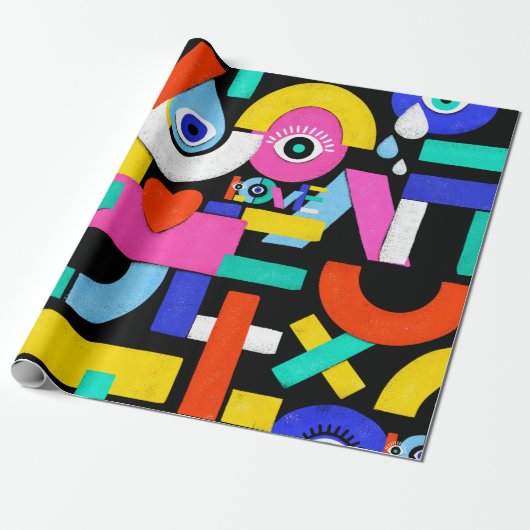 抽象芸術カラフルパターンの中に愛という言葉を入れる ラッピングペーパー (アンロールド)
