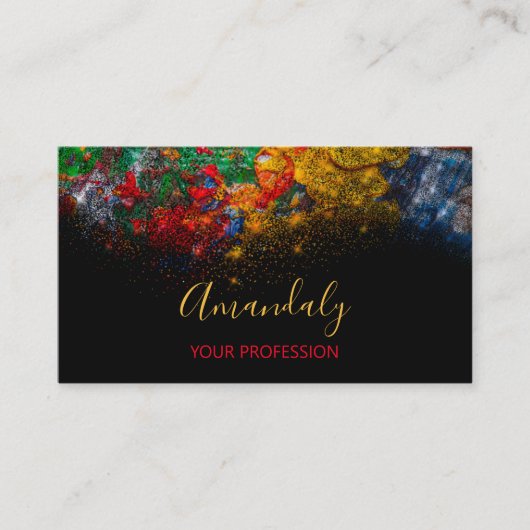 抽象芸術カラフルパレットメイクアップアーティストレインボー 名刺 (正面)