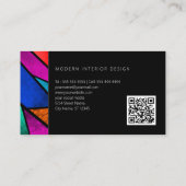 抽象芸術カラフルパープルブルーピンクブラックQRコード 名刺 (裏面)