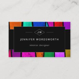 抽象芸術カラフルパープルブルーピンクブラックQRコード 名刺