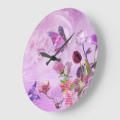 抽象芸術カラフルピンク紫かわいい蝶 ラージ壁時計 (傾斜)