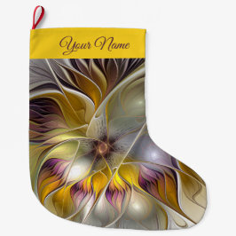 抽象芸術カラフルファンタジーフラワーフラクタルアート名 ラージクリスマスストッキング