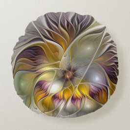 抽象芸術カラフルファンタジーフラワーフラクタルアート ラウンドクッション