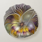 抽象芸術カラフルファンタジーフラワーフラクタルアート ラウンドクッション (裏面)