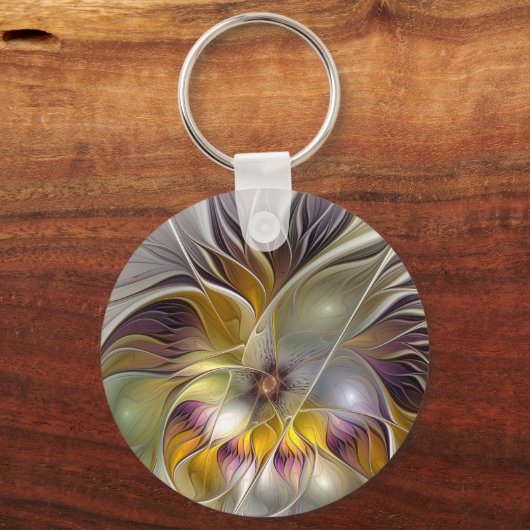 抽象芸術カラフルファンタジーフラワーモダンフラクタル キーホルダー (正面)