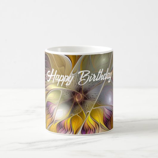 抽象芸術カラフルファンタジーフラワーモダンフラクタル コーヒーマグカップ (中央)