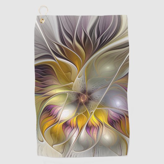 抽象芸術カラフルファンタジーフラワーモダンフラクタル ゴルフタオル (正面)