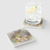 抽象芸術カラフルファンタジーフラワーモダンフラクタル ストーンコースター (横)