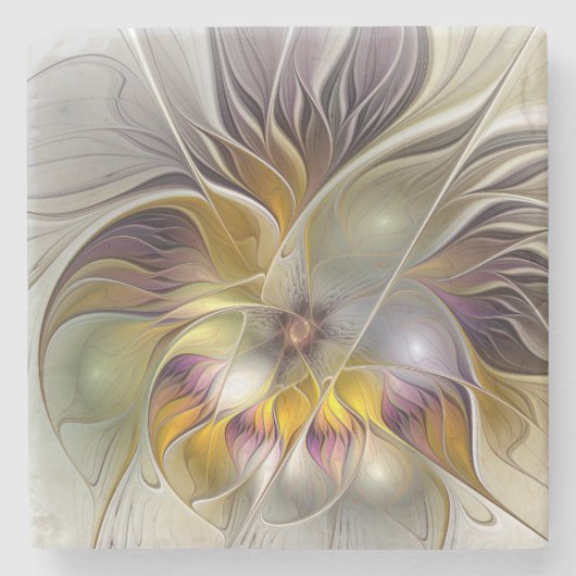 抽象芸術カラフルファンタジーフラワーモダンフラクタル ストーンコースター (正面)