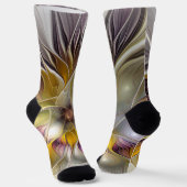 抽象芸術カラフルファンタジーフラワーモダンフラクタル ソックス (傾斜あり)