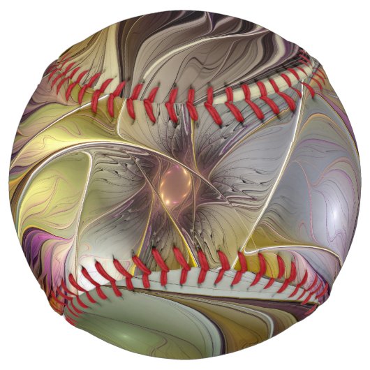 抽象芸術カラフルファンタジーフラワーモダンフラクタル ソフトボール (正面)