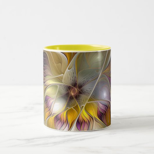 抽象芸術カラフルファンタジーフラワーモダンフラクタル ツートーンマグカップ (中央)