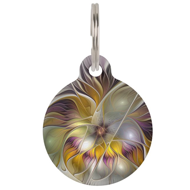 抽象芸術カラフルファンタジーフラワーモダンフラクタル ペット　ネームタグ (正面)