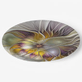 抽象芸術カラフルファンタジーフラワーモダンフラクタル ペーパープレート (アングル)