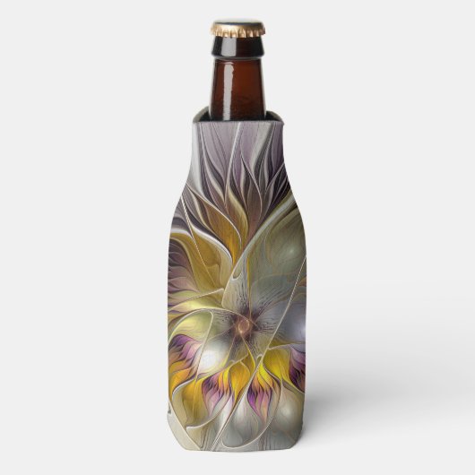 抽象芸術カラフルファンタジーフラワーモダンフラクタル ボトルクーラー (ボトル正面)