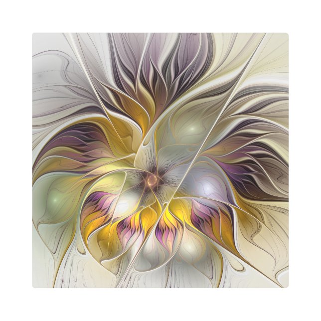 抽象芸術カラフルファンタジーフラワーモダンフラクタル メタルプリント (正面)