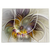 抽象芸術カラフルファンタジーフラワーモダンフラクタル ラージペーパーバッグ (正面)