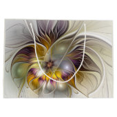 抽象芸術カラフルファンタジーフラワーモダンフラクタル ラージペーパーバッグ (裏面)