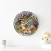 抽象芸術カラフルファンタジーフラワーモダンフラクタル ラージ壁時計 (ホーム)