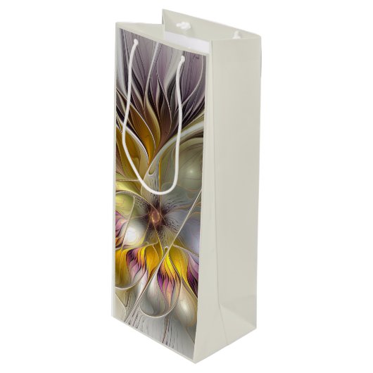 抽象芸術カラフルファンタジーフラワーモダンフラクタル ワインギフトバッグ (正面アングル)