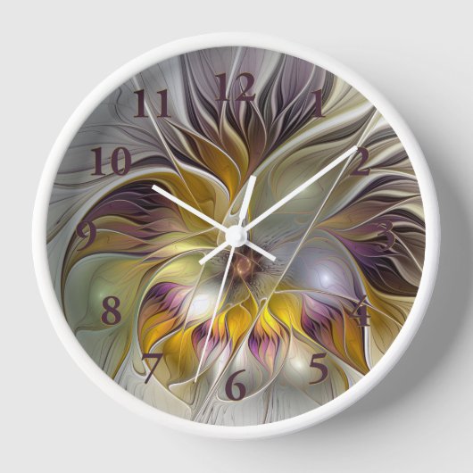 抽象芸術カラフルファンタジーフラワーモダンフラクタル 壁時計 (正面)