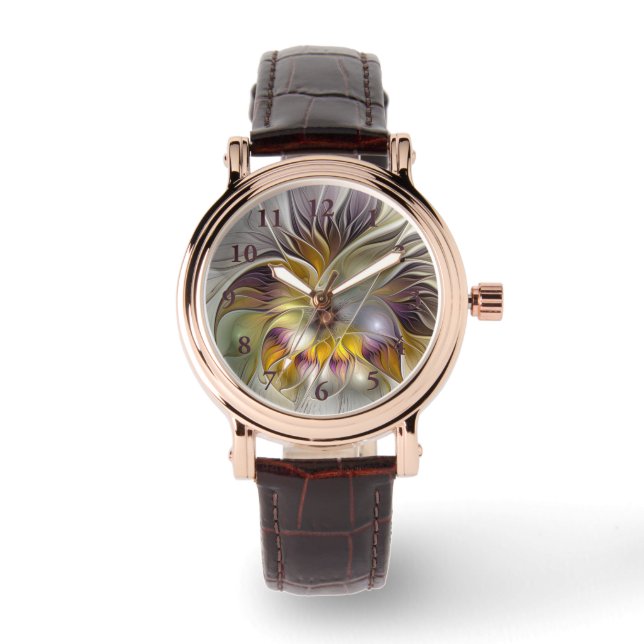 抽象芸術カラフルファンタジーフラワーモダンフラクタル 腕時計 (正面)