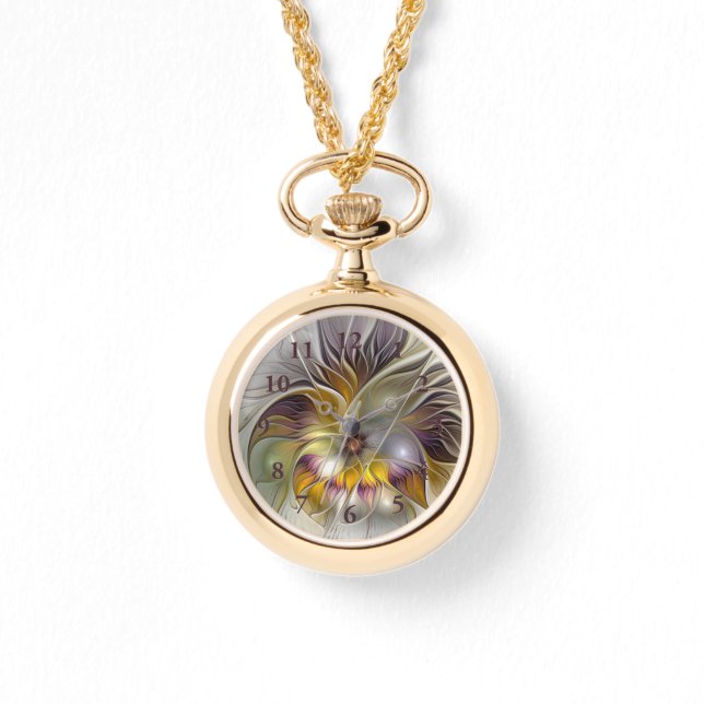 抽象芸術カラフルファンタジーフラワーモダンフラクタル 腕時計 (正面)