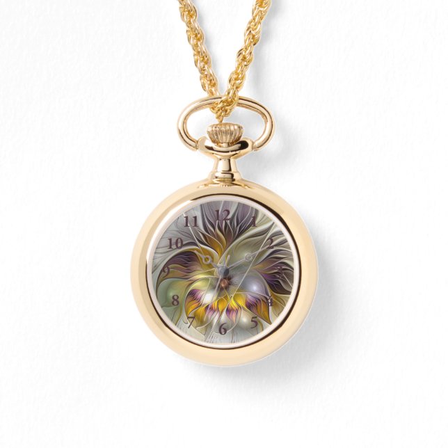 抽象芸術カラフルファンタジーフラワーモダンフラクタル 腕時計 (正面)