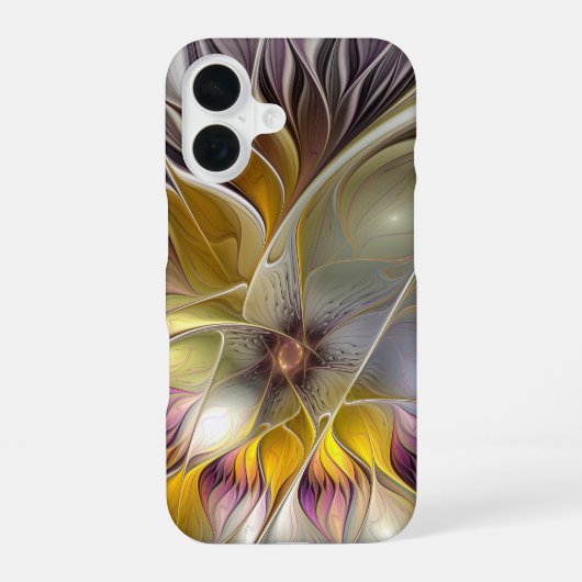 抽象芸術カラフルファンタジーフラワーモダンフラクタル iPhone 16ケース (裏面)