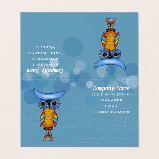 抽象芸術カラフルフクロウ大青の目の丸 名刺 (外部フラット)