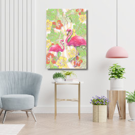 抽象芸術カラフルフラミンゴとフローラ24"x36" キャンバスプリント