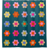 抽象芸術カラフルフラワーネイビーブルーレトロフローラ シャワーカーテン (正面)