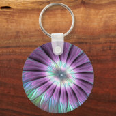 抽象芸術カラフルフラワーピンク青緑フラクタル キーホルダー (正面)