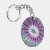 抽象芸術カラフルフラワーピンク青緑フラクタル キーホルダー (正面左)