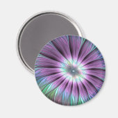 抽象芸術カラフルフラワーピンク青緑フラクタル マグネット (正面/裏面)