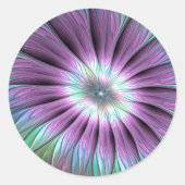 抽象芸術カラフルフラワーピンク青緑フラクタル ラウンドシール (正面)