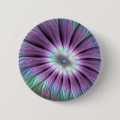 抽象芸術カラフルフラワーピンク青緑フラクタル 缶バッジ (正面)